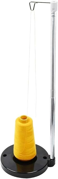 ThreadNanny Adjustable Thread Spool Holder - Adjustable Height Universal Single Cone Thread Stand for Sewing Machine - Heavy Base Embroidery Quilting Serger Sewing Thread Holder (Black)