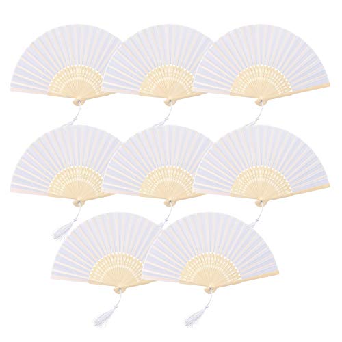 PATAZOK Éventail Blanc, 8 Pcs Éventail en Soie Pliable pour Mariage Danser Cosplay Décoration
