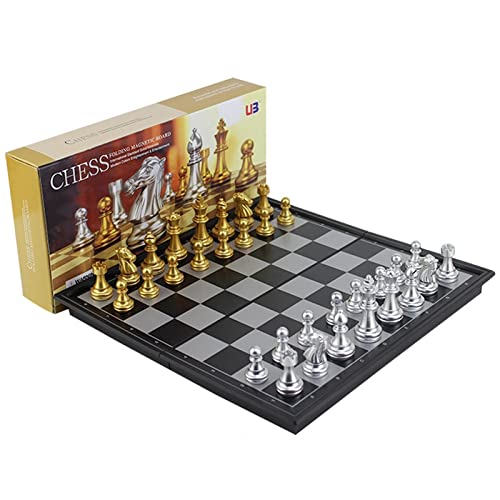 ZAW Schach Schachspiel 2. 5 cm Mittelalterliche Schach-Set Faltbare Schachbrett 32 Stück Qualitätsbrett Gold Silber Magnetisch WPC Chess (Color : Gold)