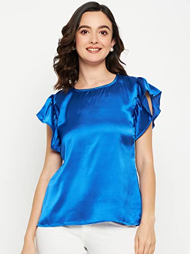Image of Fashfun Women's Shirt (Floral Pink Crepe Top with Mandarin Collar & Full Sleeve)