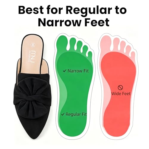 Image of MUSSHOE Pointed Toe Women's Bow Mules: Slip On Backless Loafers - Dressy Casual Flat Shoes for Office Work & Everyday Wear