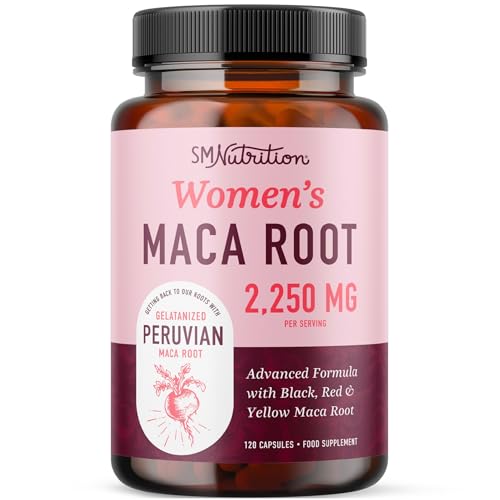 Maca Root Capsules for Women | Peruvian Maca 2250MG Extra Strength | Red Black & Yellow Maca Pills with Black Pepper | Herbal Supplement to Support Energy Hormone Balance Menopause & Cycles