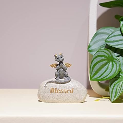Guichifun Dragon Statue Modern Farmhouse Decor - Cute Resin Indoor Dragon Figurines with Blessed Word Statues for Home Decor 3.25 X 1 X 3.25 Inch Cover