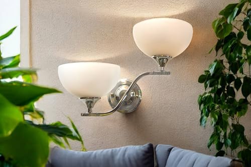 Image of Prop It Up Modern Wall Sconce Light Fixture, 2-Light Chrome with White Glass Shades, Contemporary Design, Without Bulb