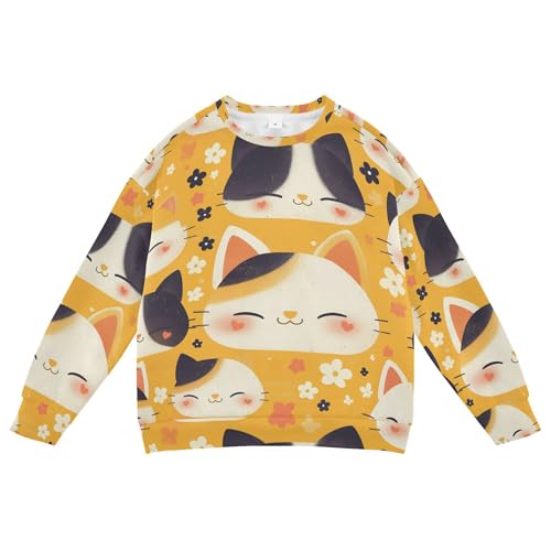 JUNZAN Cute Cartoon Cats Faces Yellow Big Boys Pullover Hoodie Long Sleeve Kids Hoodies Boys Sports 4T