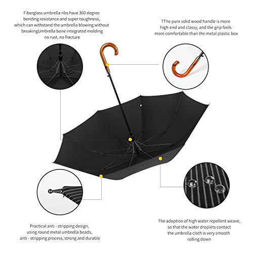 TIME LOVER Stick Umbrella Oversize Windproof Umbrella Wooden Hook Handle J Stick Automatic Open Fast Drying Umbrella for… - Image 4