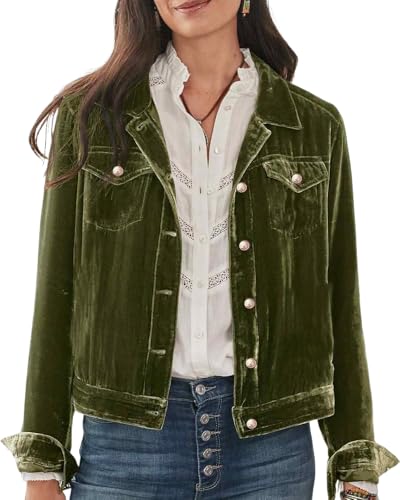 Womens Fall Velvet Cargo Jackets Casual Long Sleeve Button Down Cropped Jacket with Pockets Old Money Clothes 2025