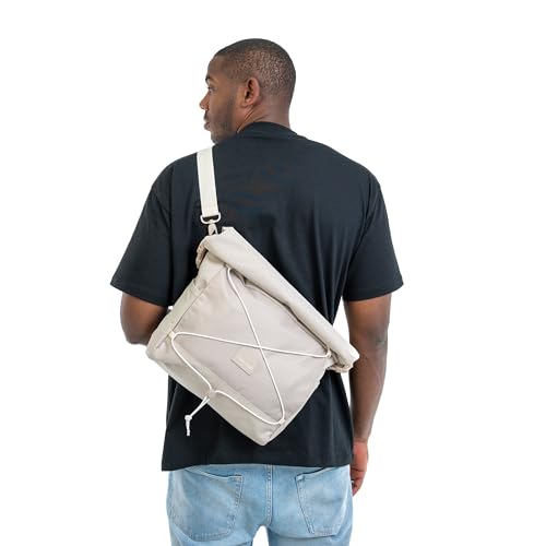 Johnny Urban Messenger Bag Herren Damen Beige - Dylan - Rolltop Schultertasche mit abnehmbaren Schultergurt - Zubehör für Travel Outdoor Camping Rucksack - Viele Taschen & Fächer