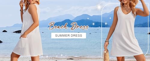 Image of Summer Dresses for Women 2026 Casual V Neck Sleeveless Sundresses Boho Beach Tank Dresses with Pockets