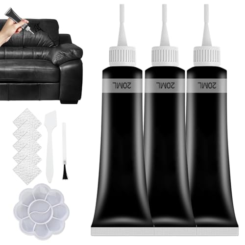 3pcs Upgrade Advanced Leather Repair Gel, Leather Repairs kit for Furniture, Leather Car Seat Vinyl Repair Kit, Multifunctional Leathers Repair Kits for Car Seat Couch and Jacket Repair Kit (Black)
