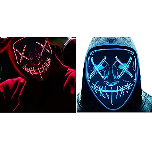 ESTOVE 2 masques LED Halloween, masques de purification LED, masques lumineux pour adultes, masques effrayants rouges et bleus pour hommes et femmes Cover