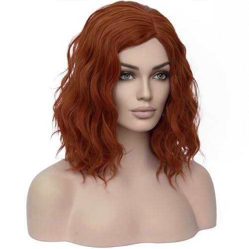Image of BERON Dark Orange Womens Wig Ginger Short Curly Wavy Hair Wigs for Girls Red Orange Shoulder Length Wave Halloween Cosplay Daily Party Wigs