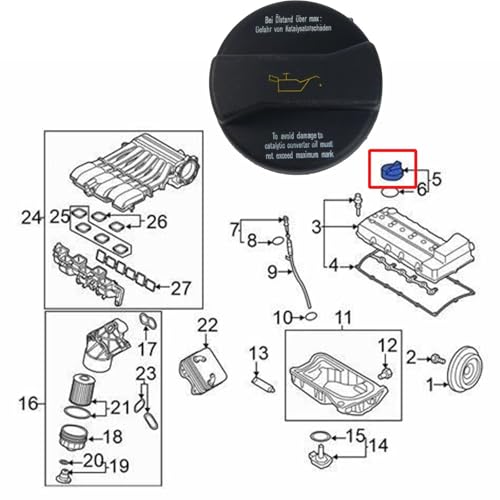 Tapón de llenado de aceite de motor con sellado estanco para VW Polo Classic 06B103485C 5