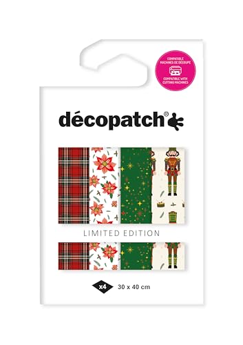 Décopatch TD926C - Assortiment de 4 papiers Foil avec dorure à chaud - papier déco Noël - Soldat Casse Noisette