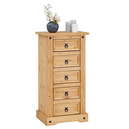 IDIMEX Chiffonnier Salsa Commode en Bois Style Mexicain avec 5 tiroirs, en pin Massif Finition teintée/cirée
