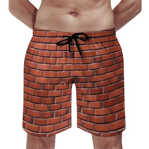 Red Brick Wall Mens Swim Trunks Quick Dry Hawaii Bathing Suit Board Shorts with Mesh Lining-