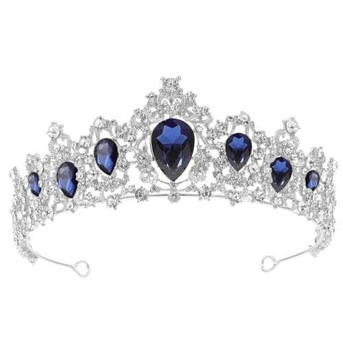 Corona nupcial barroca de cristales y gemas azul para vestidos de boda