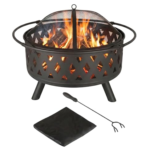 Fire Pit - 32-Inch Outdoor Wood Burning Firepit with Screen,