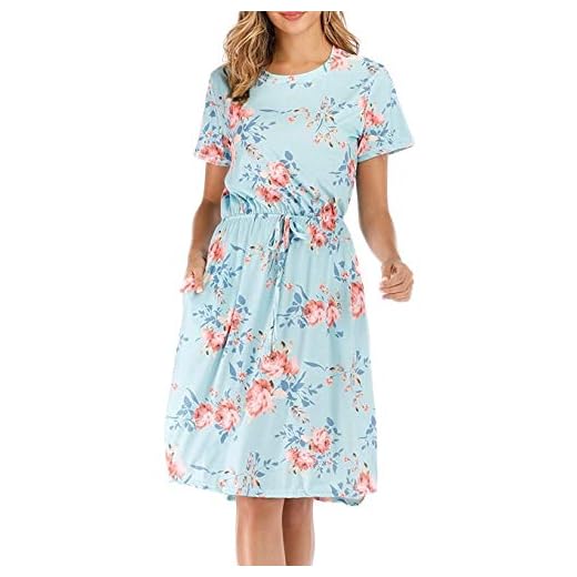 Measoul Damen Sommerkleid Ärmelloses Beiläufiges Strandkleid Tank Kleid Ausgestelltes Trägerkleid Knielang 2 CLOUSPO Sommerkleid Damen Elegant Kurzarm Rundhals Knielang Blumenkleid Strandkleid (Large, Hellblau)