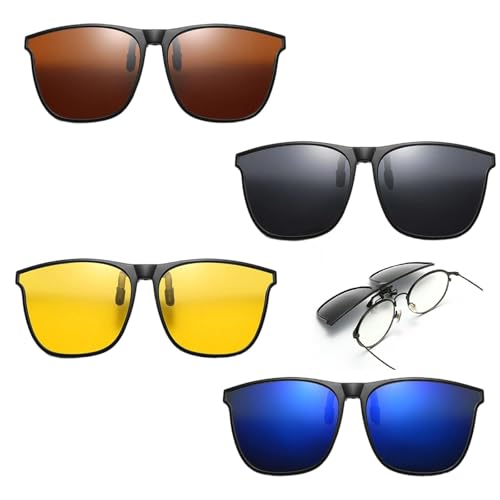 Dexpally 4 Pièces Clip Solaire pour Lunettes de Vue Clip Lunettes de Soleil Polarisées Clip on...