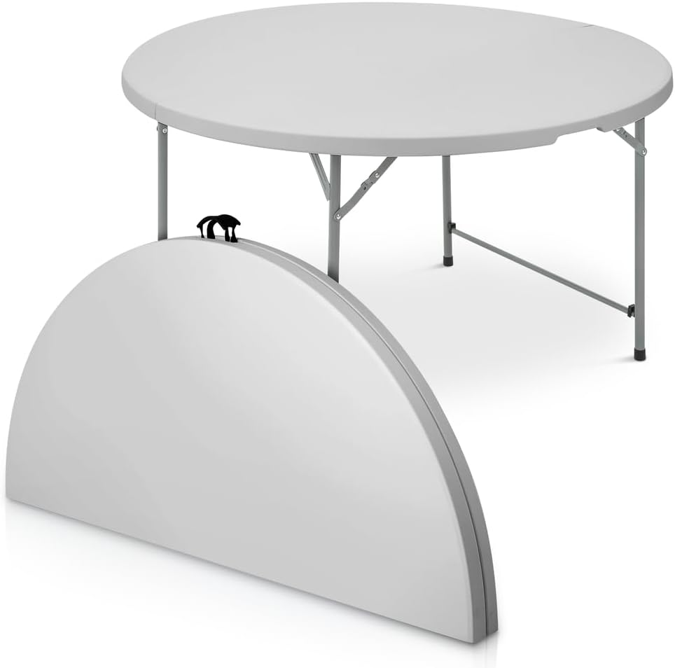 4.5ft White Portable Round Folding Dining Table Camping Picnic Desk w/Handle