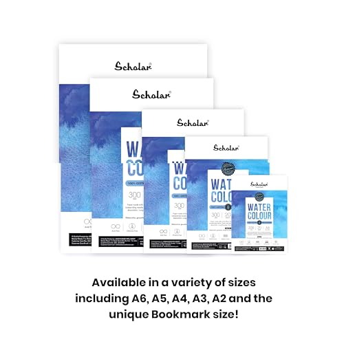 Image of Scholar 100% Cotton Watercolor Paper - 300 GSM Medium Textured Artist Paper | Cold Pressed Premium Professional Watercolour Sheets for Washes, Layering & Fine Art Painting (5 Loose Sheets) (A2)