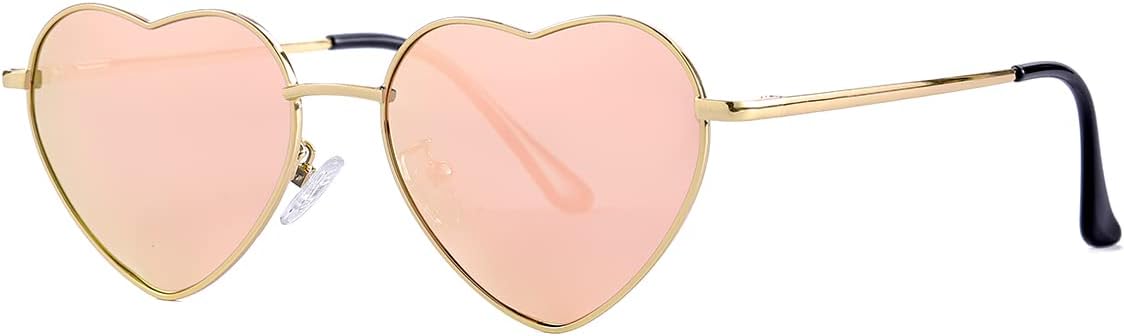 Polarized Heart Shaped Sunglasses for Women Metal Frame Cute Lovely Glasses 100% UV Protection