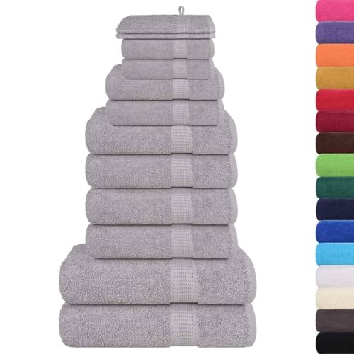 Gants de toilette et serviette d'invité en coton éponge gris haute qualité - 3