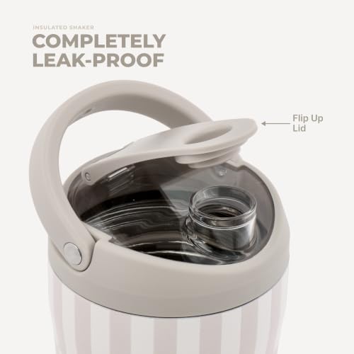 Image of HydroJug Insulated Protein Shaker Bottle 24 oz, Silent Mixing, Latte | Leak-resistant, triple wall insulated, flip-top cap, antimicrobial Tritan lid, bucket handle, cup holder fit, dishwasher safe