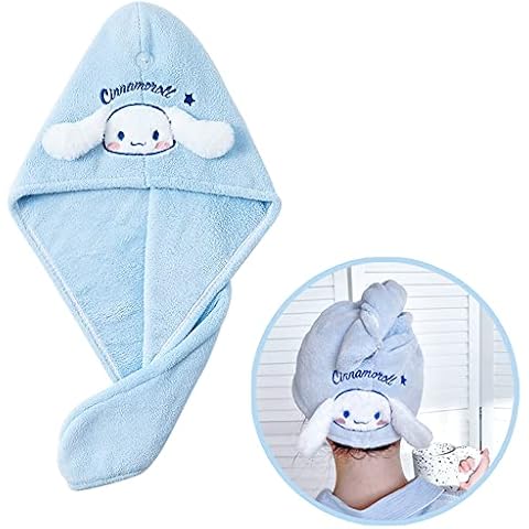 ROFOLO Kawaii Microfiber Hair Towel for Women, Super Absorbent Hair Shower Cap for Long Hair, Quick Dry Towel Wrap with Botton of Cute Hairbands for Women Girls Bath Accessories(Blue) Cover