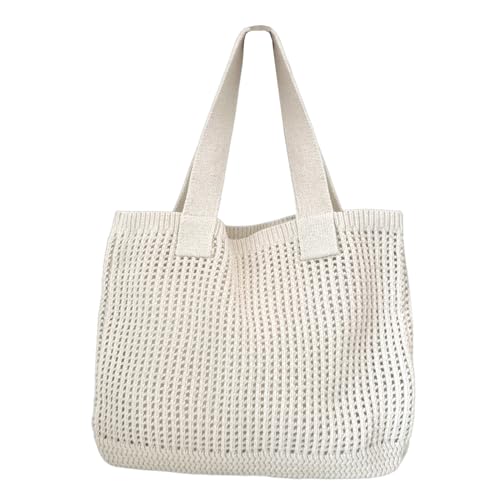 Stizimn Bolsa de praia de malha de crochê grande bolsa de ombro estética bolsas Hobo vazadas para mulheres, Bege, Bow Style