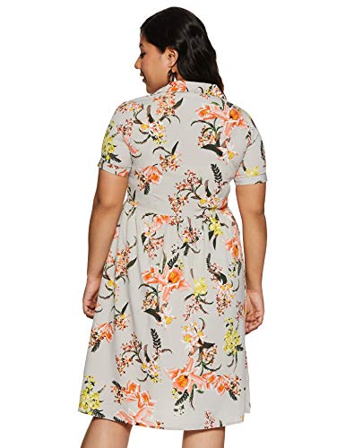 Image of pluss Women's Georgette A-Line Knee-Long Dress (LDR3403-GREYPRINT Grey Print 2XL)