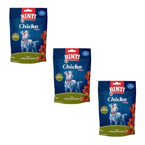 Rinti Chicko Mini | 3er Pack | 3 x 60 g | Aus frischem Fleisch zubereitet | Schonend luftgetrocknet | Wiederverschließbar | Ohne Soja und Fleischmehle