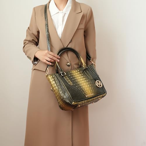 Image of MKF Collection Satchel Bag for Women's Crocodile Embossed Vegan leather Crossbody Tote Handbag Top-Handle Purse by Mia K