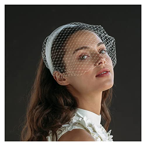 YOKWI Voile de Cage à Oiseaux Blanc Large Bandeau de Cheveux Vintage Fait à la Main Accessoires de Cheveux de Mariage for mariée Noir Bandeau Voile Fascinators (Color...