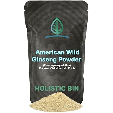 Holistic Bin Wild American Ginseng Powder Pure Organic Ginseng Supplement Made with Wild Harvested 20+ Year Old Roots from Appalachia (Panax Quinquefolius) | No Fillers or Additives (25 Grams) Cover