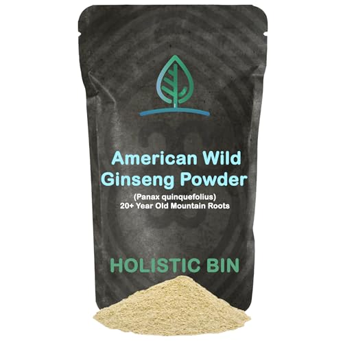 Holistic Bin Wild American Ginseng Powder Pure Organic Ginseng Supplement Made with Wild Harvested 20+ Year Old Roots from Appalachia (Panax Quinquefolius) | No Fillers or Additives (25 Grams)