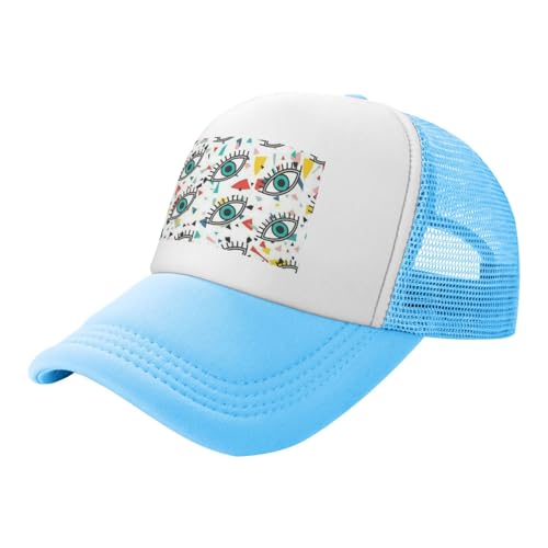 YFSGDLBN Baseballkappe mit bösen Blicken, bedruckt, verstellbar, Netzstoff, himmelblau, 4-7 YFSGDLBN Baseballkappe mit bösen Blicken, bedruckt, verstellbar, Netzstoff, himmelblau, 4-7