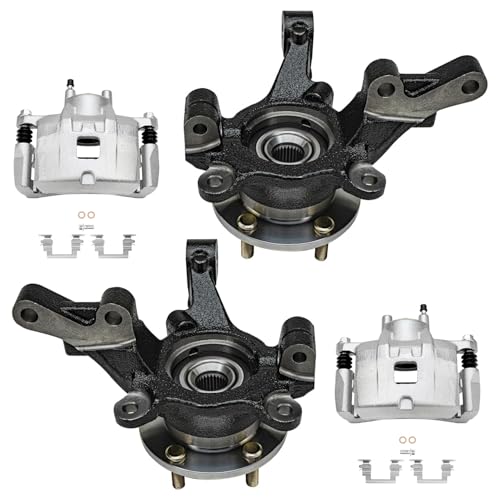 Image of Detroit Axle - Front Steering Knuckles and Wheel Hub Bearings Brake Calipers w /Brackets Replacement for Rear Drum 2007 2008 2009 Dodge Caliber