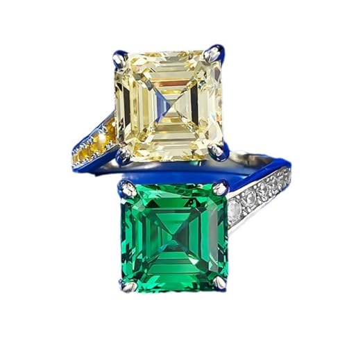Bague ouverte en argent 925 ornée de dix carrés de diamant bicolore jaune-vert