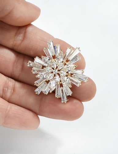 Image of Women's Cubic Zircon Snowflake Brooch Pins Elegant Clear Crystal Ice Flower Lapel Pin Breastpin