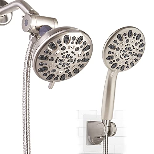 High Pressure Shower Head Rainfall Combo with Handheld Shower Head, 5-inch Face 7-spray, 3-way Water Diverter, Adhesive Shower Head Holder, 7-setting Hand held Shower Heads with Hose Brushed Nickel High Pressure Shower Head Rainfall Combo with Handheld Shower Head, 5-inch Face 7-spray, 3-way Water Diverter, Adhesive Shower Head Holder, 7-setting Hand held Shower Heads with Hose Brushed Nickel