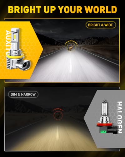 AUXITO H11 Light Bulb, 900% Brightness 6500K H8 H9 Bulbs 1:1 Mini Size, Plug-N-Play, IP68 Waterproof, Pack of 2