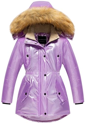 Image of CREATMO US Girl's Long Winter Warm Parka Sherpa Trimmed Collar Puffer Ski Jacket Coat