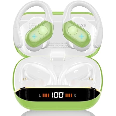 Qecnato Wireless Earbuds, Bluetooth Headphones Ear Buds, IP7 Waterproof Sports Earphones, Green Cover