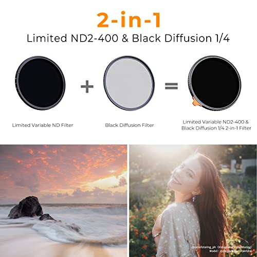 K&F CONCEPT Black Diffusion Mist ND Filter 49mm, 1-9 Stop Variable ND2-400, HD 28-Layer Coated Optical Glass, Waterproof - Image 2