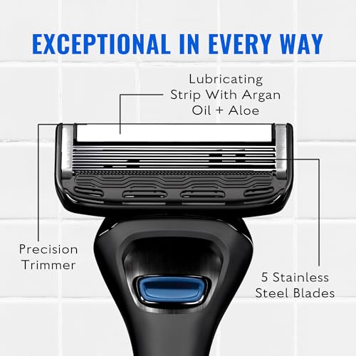 Jeremy’s Razors for Men, Precision 5 Shaving Kit, 4 Razor Cartridges, Shave Cream 6oz with Aloe + Cocoa Butter, Post Shave Balm 3.4oz, Ergonomic Grip Handle, Travel Bag, 8 Piece Set - Image 4