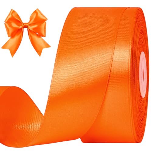 CLUEWR Orange Satin Ribbon 1-1/2 Inches 50 Yards