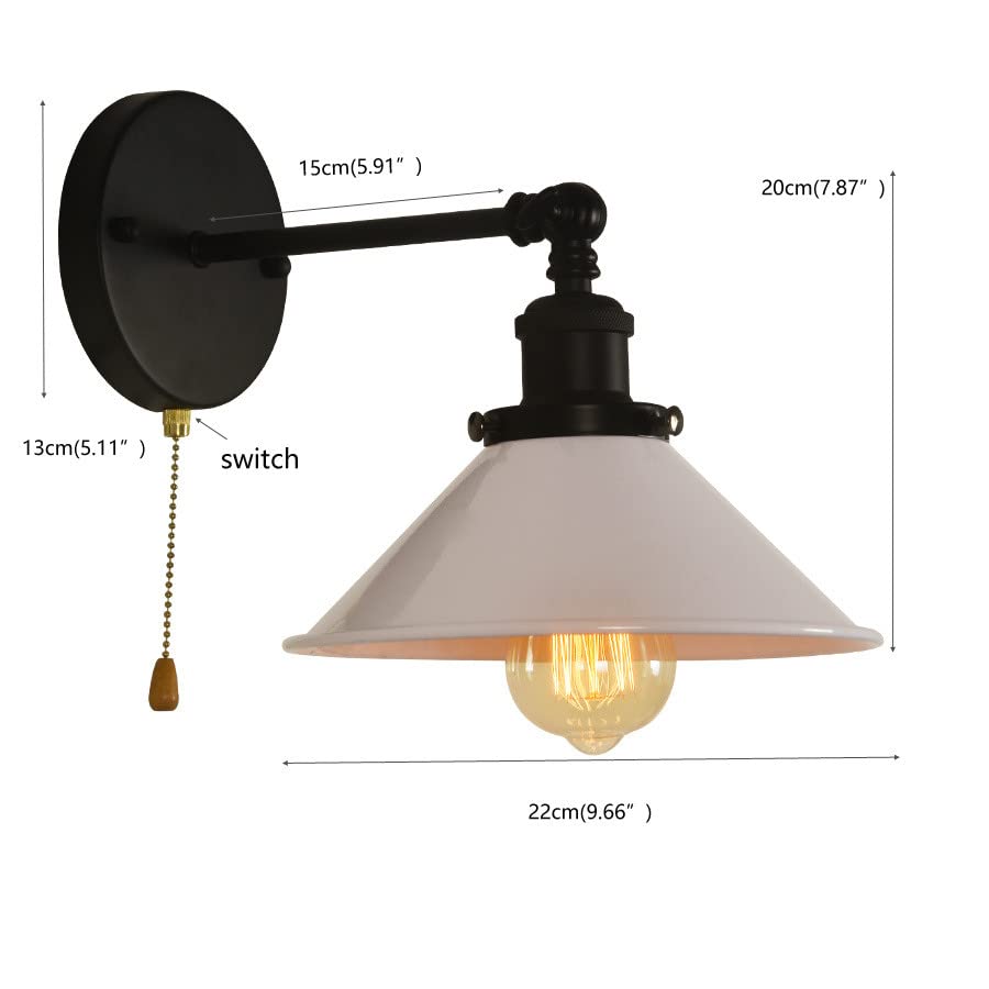 VinTopsh Industrial Pull Chain Switch Metal Wall Light Sconce,Loft Farmhouse Wall Sconce,Vintage 1-Light Sconce Lighting Fixtures (White)