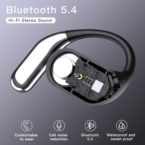 Hsility Wireless Earbuds Bluetooth Earbuds Built-in Mic with Ear Hooks 50H Playtime Ear Buds LED Display Charging Case Waterproof Design for Running Fitness — view 5